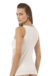 Özkan 25586 Kadın Pamuklu V Yaka Dantel Detaylı Kalın Askılı Süprem Atlet - Thumbnail