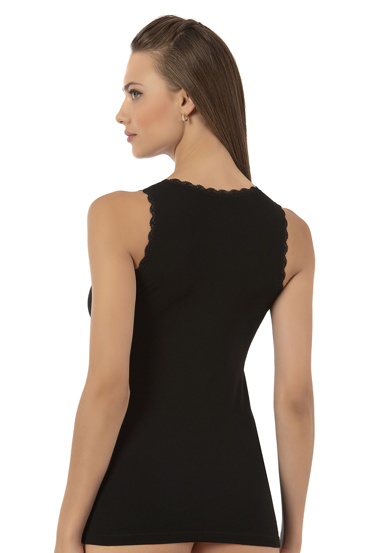 Özkan 25586 Kadın Pamuklu V Yaka Dantel Detaylı Kalın Askılı Süprem Atlet