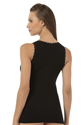 Özkan 25586 Kadın Pamuklu V Yaka Dantel Detaylı Kalın Askılı Süprem Atlet - Thumbnail