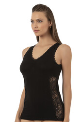 Özkan 25586 Kadın Pamuklu V Yaka Dantel Detaylı Kalın Askılı Süprem Atlet - Thumbnail