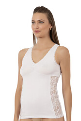 Özkan 25586 Kadın Pamuklu V Yaka Dantel Detaylı Kalın Askılı Süprem Atlet - Thumbnail