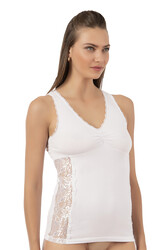 Özkan 25586 Kadın Pamuklu V Yaka Dantel Detaylı Kalın Askılı Süprem Atlet - Thumbnail