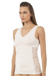 Özkan 25586 Kadın Pamuklu V Yaka Dantel Detaylı Kalın Askılı Süprem Atlet - Thumbnail