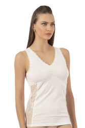 Özkan 25586 Kadın Pamuklu V Yaka Dantel Detaylı Kalın Askılı Süprem Atlet - Thumbnail