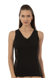 Özkan 25586 Kadın Pamuklu V Yaka Dantel Detaylı Kalın Askılı Süprem Atlet - Thumbnail