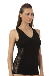 Özkan 25586 Kadın Pamuklu V Yaka Dantel Detaylı Kalın Askılı Süprem Atlet - Thumbnail