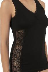 Özkan 25586 Kadın Pamuklu V Yaka Dantel Detaylı Kalın Askılı Süprem Atlet - Thumbnail