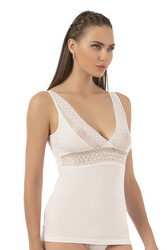 Özkan 25591 Kadın Pamuklu Modal Ön Kısmı Dantel Detaylı Kalın Askılı Atlet - Thumbnail