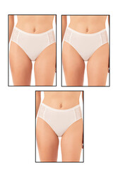 Özkan 25592 3'lü Paket Kadın Pamuklu Modal Esnek Rahat Dantelli Bato Külot - Thumbnail