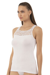 Özkan 25594 Kadın Pamuklu Modal Önü Dantel Detaylı Esnek Rahat Kalın Askılı Atlet - Thumbnail