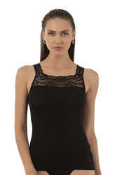 Özkan 25594 Kadın Pamuklu Modal Önü Dantel Detaylı Esnek Rahat Kalın Askılı Atlet - Thumbnail