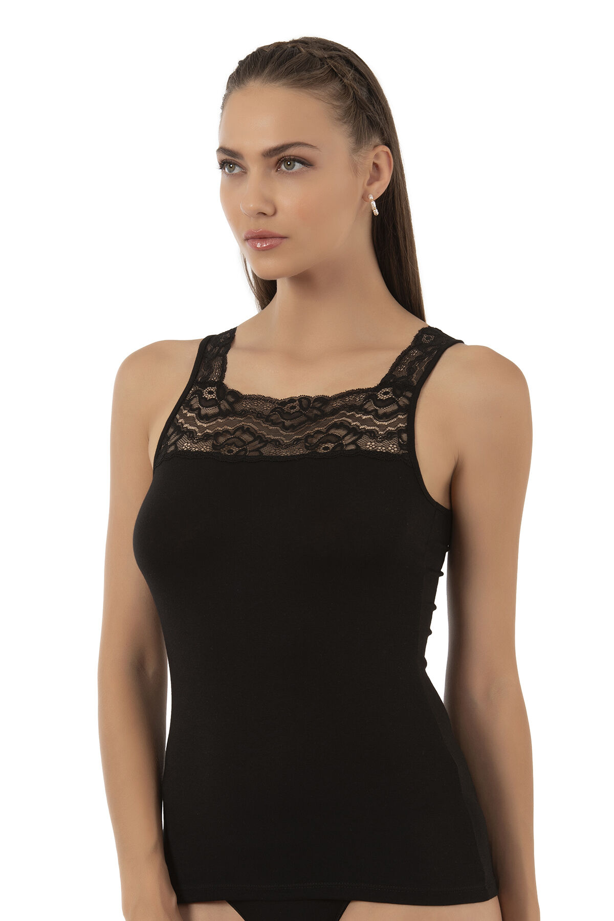 Özkan 25594 Kadın Pamuklu Modal Önü Dantel Detaylı Esnek Rahat Kalın Askılı Atlet