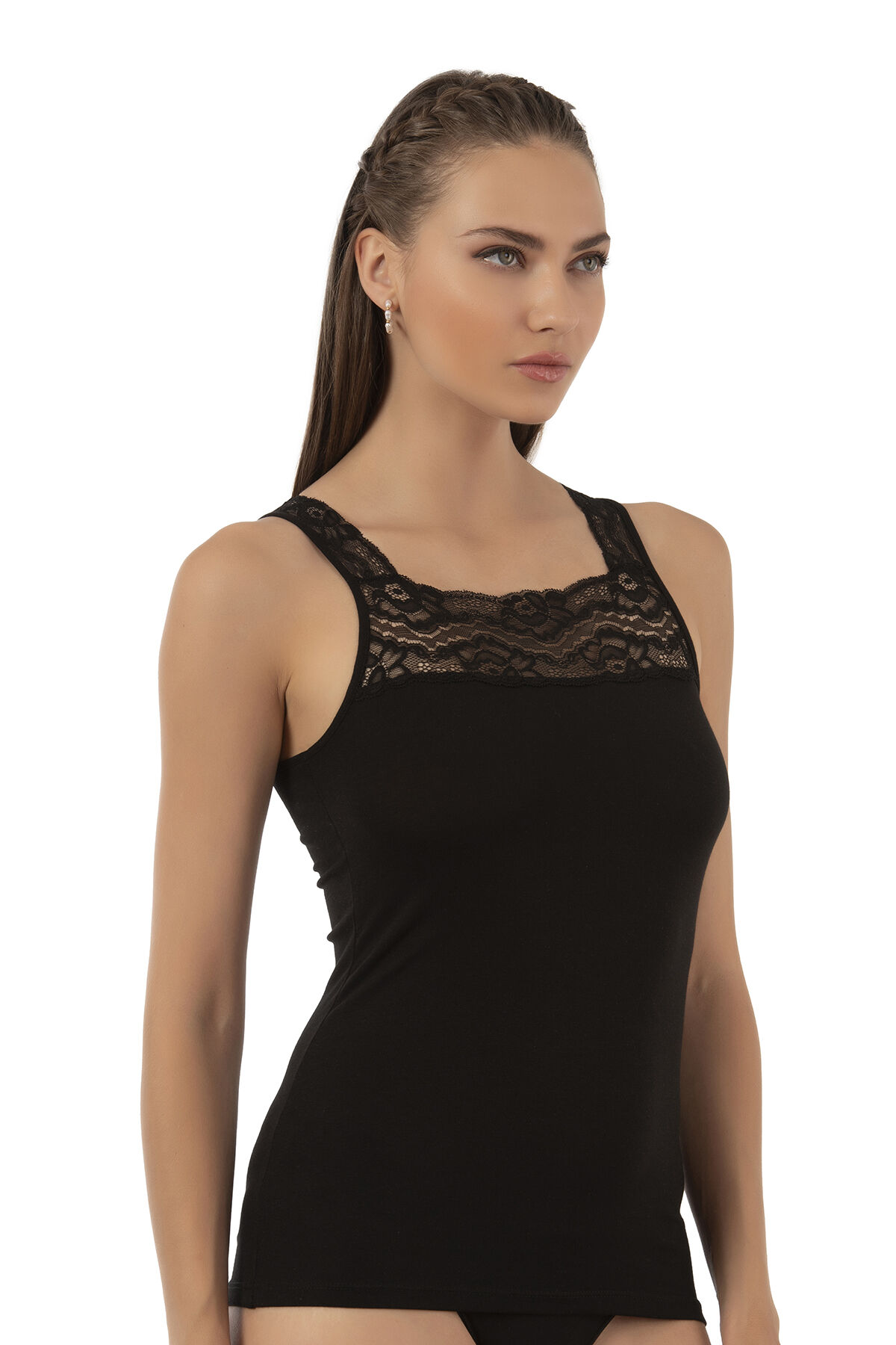 Özkan 25594 Kadın Pamuklu Modal Önü Dantel Detaylı Esnek Rahat Kalın Askılı Atlet