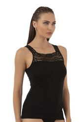 Özkan 25594 Kadın Pamuklu Modal Önü Dantel Detaylı Esnek Rahat Kalın Askılı Atlet - Thumbnail