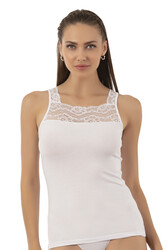 Özkan 25594 Kadın Pamuklu Modal Önü Dantel Detaylı Esnek Rahat Kalın Askılı Atlet - Thumbnail