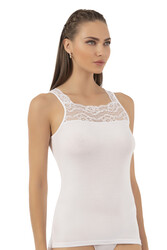 Özkan 25594 Kadın Pamuklu Modal Önü Dantel Detaylı Esnek Rahat Kalın Askılı Atlet - Thumbnail