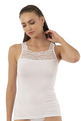 Özkan 25594 Kadın Pamuklu Modal Önü Dantel Detaylı Esnek Rahat Kalın Askılı Atlet - Thumbnail