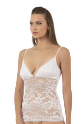 Özkan 25596 Kadın Pamuklu Modal Esnek Rahat Dantelli V Yaka İnce Askılı Atlet - Thumbnail