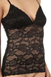 Özkan 25596 Kadın Pamuklu Modal Esnek Rahat Dantelli V Yaka İnce Askılı Atlet - Thumbnail