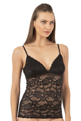 Özkan 25596 Kadın Pamuklu Modal Esnek Rahat Dantelli V Yaka İnce Askılı Atlet - Thumbnail