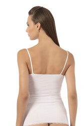 Özkan 25596 Kadın Pamuklu Modal Esnek Rahat Dantelli V Yaka İnce Askılı Atlet - Thumbnail