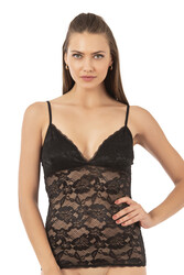 Özkan 25596 Kadın Pamuklu Modal Esnek Rahat Dantelli V Yaka İnce Askılı Atlet - Thumbnail