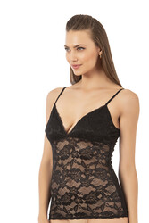 Özkan 25596 Kadın Pamuklu Modal Esnek Rahat Dantelli V Yaka İnce Askılı Atlet - Thumbnail