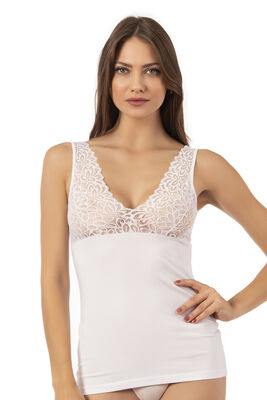 Özkan Underwear - Özkan 25610 Kadın Pamuklu Likralı Dantelli Kalın Askılı Süprem Atlet