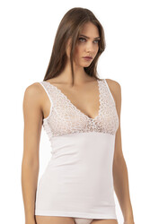 Özkan 25610 Kadın Pamuklu Likralı Dantelli Kalın Askılı Süprem Atlet - Thumbnail