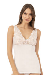 Özkan 25610 Kadın Pamuklu Likralı Dantelli Kalın Askılı Süprem Atlet - Thumbnail