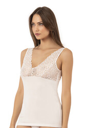 Özkan 25610 Kadın Pamuklu Likralı Dantelli Kalın Askılı Süprem Atlet - Thumbnail