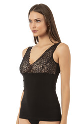 Özkan 25610 Kadın Pamuklu Likralı Dantelli Kalın Askılı Süprem Atlet - Thumbnail