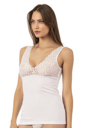 Özkan 25610 Kadın Pamuklu Likralı Dantelli Kalın Askılı Süprem Atlet - Thumbnail