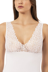 Özkan 25610 Kadın Pamuklu Likralı Dantelli Kalın Askılı Süprem Atlet - Thumbnail