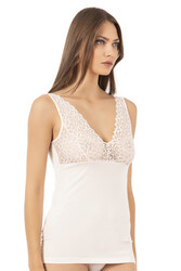 Özkan 25610 Kadın Pamuklu Likralı Dantelli Kalın Askılı Süprem Atlet - Thumbnail