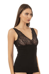 Özkan 25610 Kadın Pamuklu Likralı Dantelli Kalın Askılı Süprem Atlet - Thumbnail