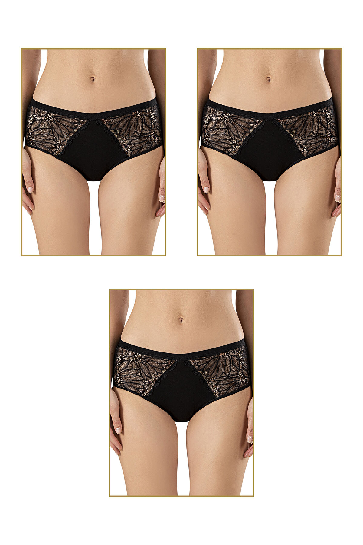 Özkan 25614 3'lü Paket Kadın Modal Pamuklu Dantelli Bato Külot