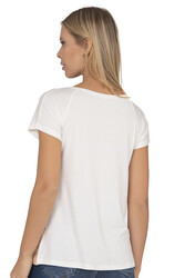 Özkan 25874 Kadın Vorteks Viskon Premium Kumaş Taş Detaylı Kısa Kollu Örme Bluz - Thumbnail