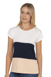 Özkan 25874 Kadın Vorteks Viskon Premium Kumaş Taş Detaylı Kısa Kollu Örme Bluz - Thumbnail