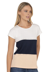 Özkan 25874 Kadın Vorteks Viskon Premium Kumaş Taş Detaylı Kısa Kollu Örme Bluz - Thumbnail