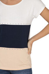 Özkan 25874 Kadın Vorteks Viskon Premium Kumaş Taş Detaylı Kısa Kollu Örme Bluz - Thumbnail