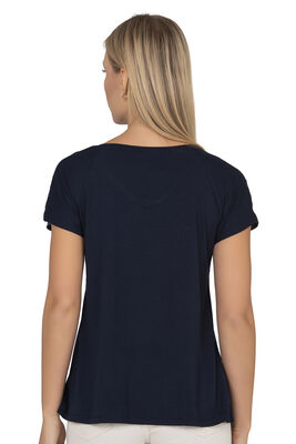 Özkan Underwear - Özkan 25908 Kadın Vorteks Viskon Premium Kumaş Taş Detaylı Likralı Kısa Kollu Örme Bluz (1)