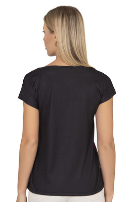 Özkan Underwear - Özkan 25909 Kadın Esnek Rahat Çiçek Baskılı Likralı Kısa Kollu Örme Bluz (1)