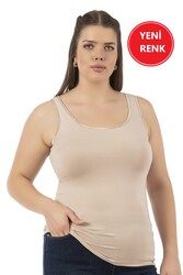 Özkan 25922 Kadın Viskon Esnek Yumuşak Kalın Askılı Yuvarlak Yaka Büyük Beden Örme Atlet - Thumbnail