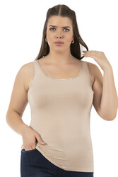 Özkan 25922 Kadın Viskon Esnek Yumuşak Kalın Askılı Yuvarlak Yaka Büyük Beden Örme Atlet - Thumbnail