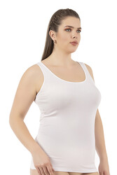 Özkan 25922 Kadın Viskon Esnek Yumuşak Kalın Askılı Yuvarlak Yaka Büyük Beden Örme Atlet - Thumbnail