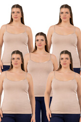 Özkan 25923 5'li Paket Kadın Viskon İp Askılı Biyeli Yumuşak İnce Askılı Büyük Geniş Beden Atlet - Thumbnail