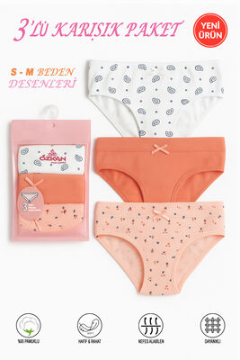 Özkan Underwear - Özkan 26050 Kadın 3'lü Paket Desenli %95 Pamuklu Likralı Biyeli Esnek Rahat Slip Külot