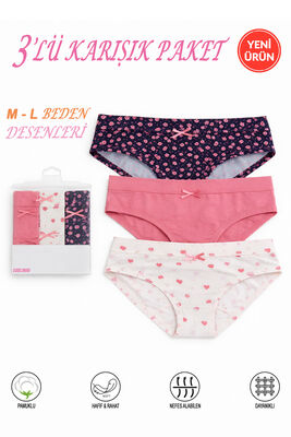 Özkan Underwear - Özkan 26050 Kadın 3'lü Paket Desenli %95 Pamuklu Likralı Biyeli Esnek Rahat Slip Külot (1)