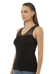 Özkan 26531 Kadın Pamuklu Modal V Yaka Tül Detaylı Kalın Askılı Atlet - Thumbnail